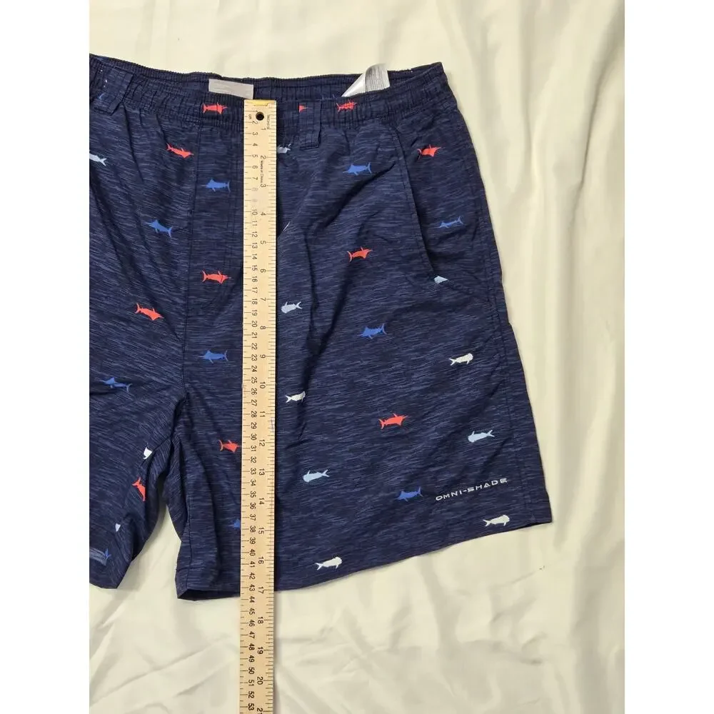 Columbia Omni-Shade fish print swim trunks